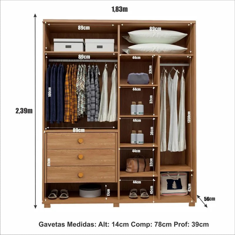 Guarda Roupas Solteiro Spin 4 Portas